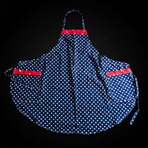 Homemade Blue & White Star Full Body Apron - 29" Length - Red Trim Accents